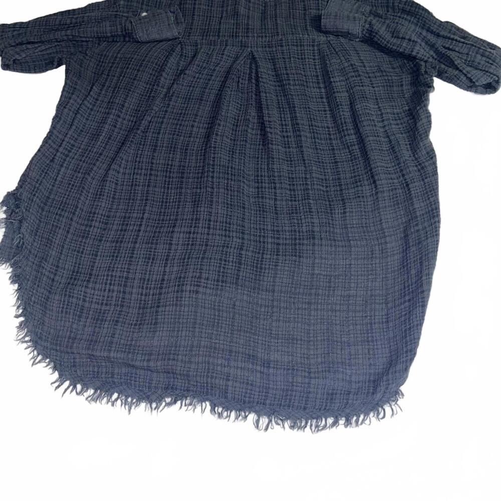 Free People $95 Gauze Blue Plaid Button-Up Womans Medium Shirt with Frayed Hem - Picture 8 of 9